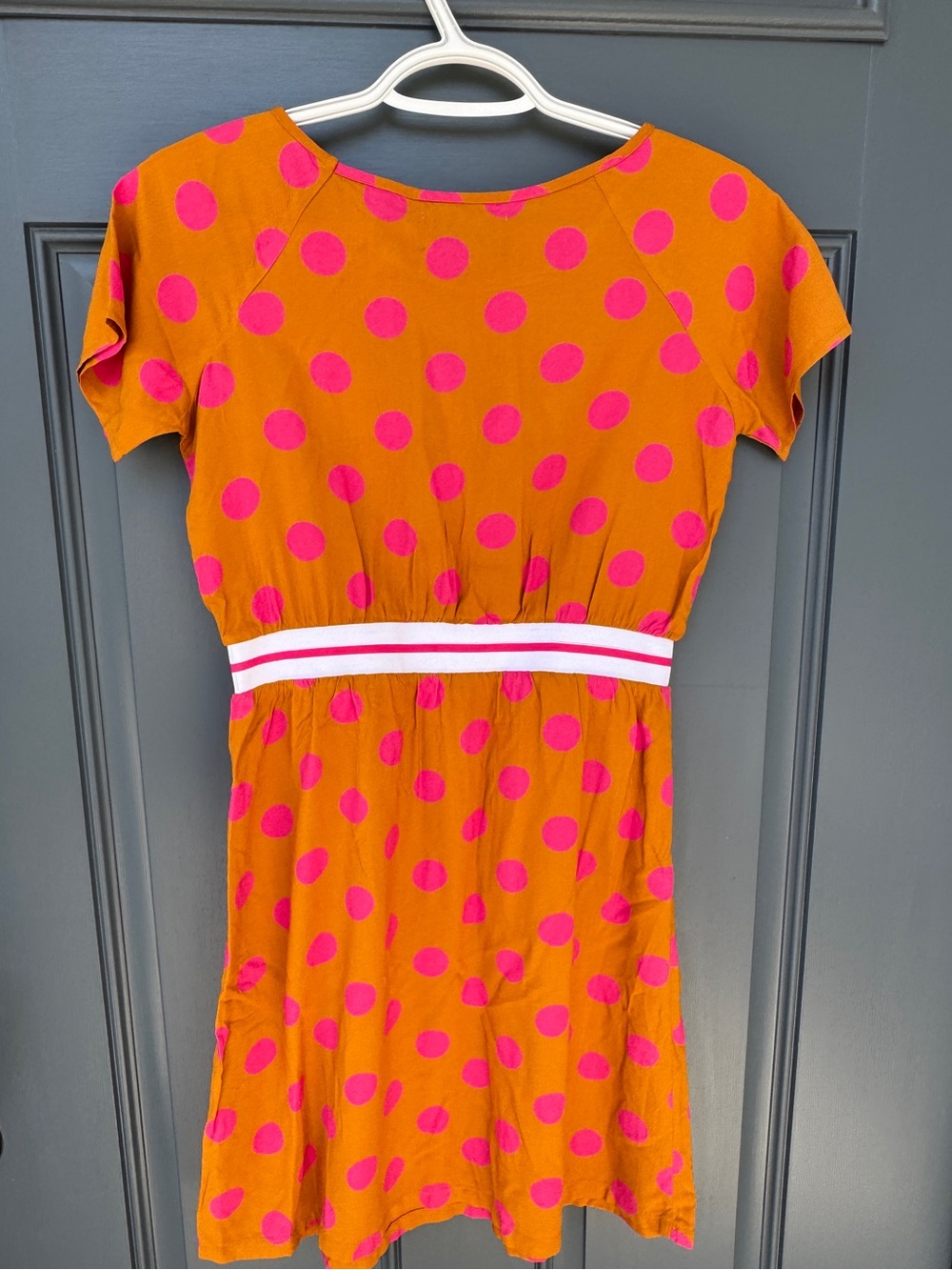 Old Navy Orange Dress with Pink Polka Dots and Striped Waist